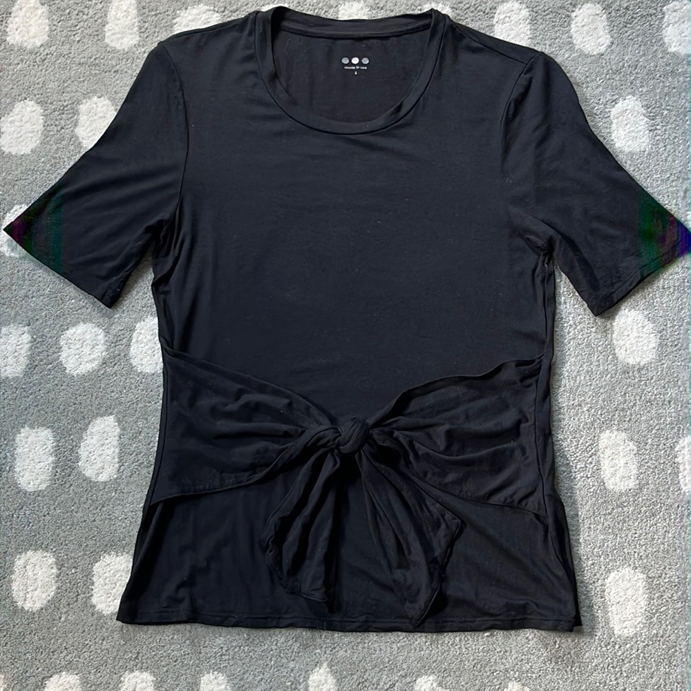 Three Dots Black Short Sleeve Tie Front Top Size Small